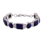 Lapis lazuli link bracelet, 'Connected' - Sterling Silver Lapis Lazuli Bracelet Indian Jewelry