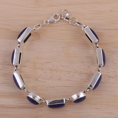 Lapis lazuli link bracelet, 'Connected' - Sterling Silver Lapis Lazuli Bracelet Indian Jewelry