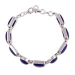 Lapis lazuli link bracelet, 'Connected' - Sterling Silver Lapis Lazuli Bracelet Indian Jewelry