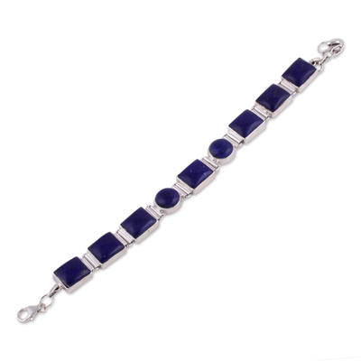 Lapis lazuli link bracelet, 'Connected' - Sterling Silver Lapis Lazuli Bracelet Indian Jewelry