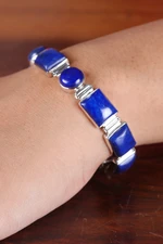 Lapis lazuli link bracelet, 'Connected' - Sterling Silver Lapis Lazuli Bracelet Indian Jewelry
