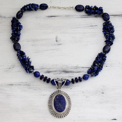 Collar con colgante de lapislázuli - Collar artesanal de plata de ley con lapislázuli