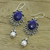 Pearl and lapis lazuli dangle earrings, 'Ethereal' - Lapis Lazuli and Pearl Earrings in Sterling Silver  thumbail