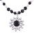 Pearl and onyx flower necklace, 'Facets' - Artisan Crafted Sterling Silver Pearl and Onyx Necklace (image 2a) thumbail