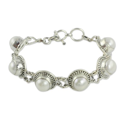 pulsera de eslabones de perlas - Pulsera de Joyería India en Plata de Ley y Perlas