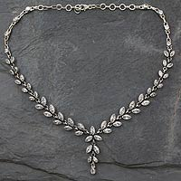 Quartz Y-necklace, 'White Daffodils' - Quartz Y Necklace in Sterling Silver from India with 50 Cts