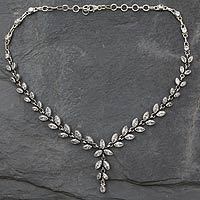 Quartz Y-necklace, 'White Daffodils' - Quartz Y Necklace in Sterling Silver from India with 50 Cts