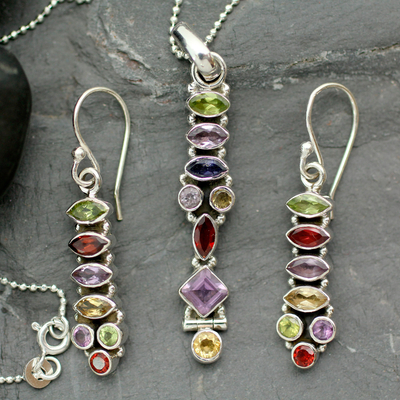 Amethyst and citrine jewelry set, 'Totem Lights' - Sterling Silver Multigem Jewelry Set