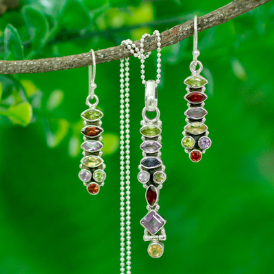 Amethyst and citrine jewelry set, 'Totem Lights' - Sterling Silver Multigem Jewelry Set