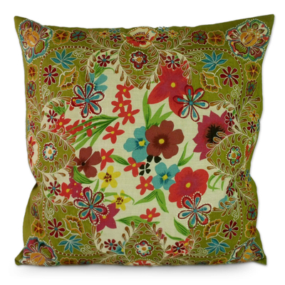 Cushion covers, 'Floral Paradise' (pair) - Handmade Floral Patterned Cushion Covers (Pair)