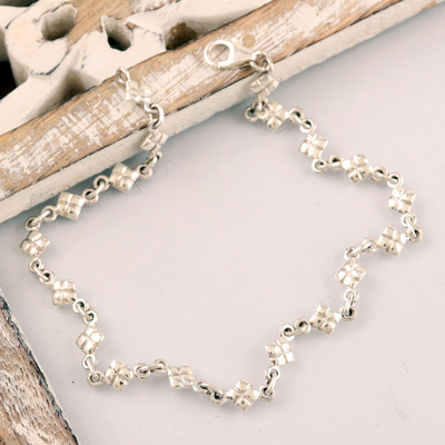 Sterling silver anklet, 'In Diamonds' - India Sterling Silver Ankle Jewelry