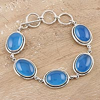 Chalcedony link bracelet, 'Blue Chic'