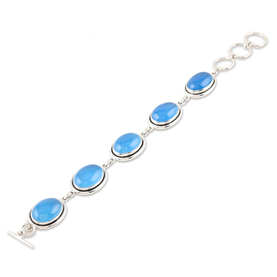 Chalcedony link bracelet, 'Blue Chic' - Chalcedony link bracelet