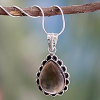 Smoky quartz pendant necklace, 'Misty Teardrop' - Smoky quartz pendant necklace