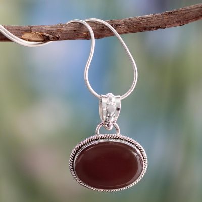 Sterling silver pendant necklace, 'Solo' - Fair Trade jewellery Sterling Silver and Onyx Necklace