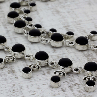 Onyx waterfall necklace, 'Gratitude' - Sterling Silver Waterfall Onyx Necklace