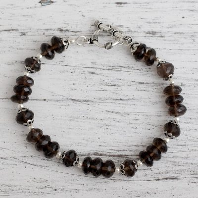 Smoky quartz beaded bracelet, 'Glimmer' - Smoky quartz beaded bracelet