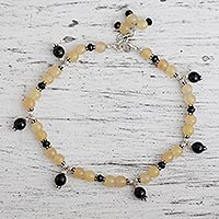 Aventurine and onyx anklet, 'My Muse' - Aventurine and onyx anklet