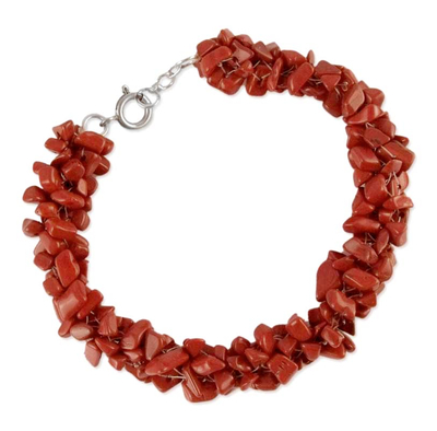 Red Jasper Bracelet Handmade Beaded Jewelry from India