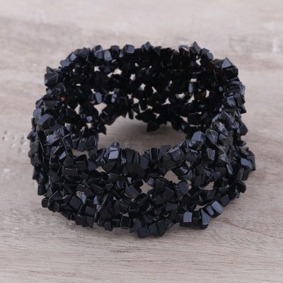 Onyx stretch bracelet, 'Eternal Night' - Artisan Crafted Stretch Onyx Bracelet