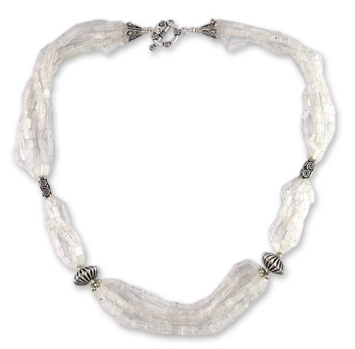 Rainbow moonstone beaded necklace, 'Crystal Morning' - Rainbow Moonstone Beaded Necklace from India