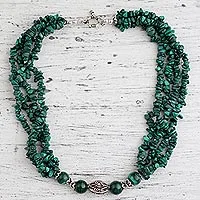 Malachite beaded necklace, 'Natural Sophistication'