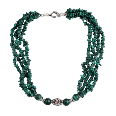 Malachite beaded necklace, 'Natural Sophistication' - Malachite beaded necklace