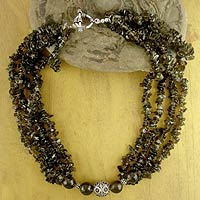 Smoky quartz beaded necklace, 'Dreams' - Smoky quartz beaded necklace