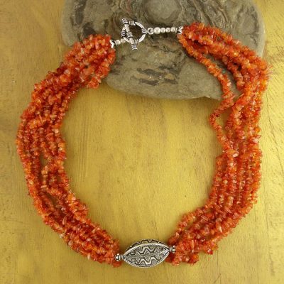 Carnelian beaded necklace, 'Natural Sophistication' - Carnelian Beaded Necklace from India