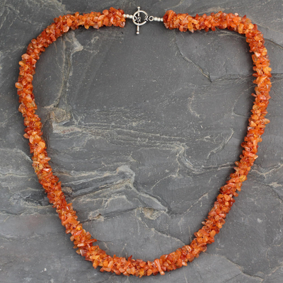 Carnelian long beaded necklace, 'Sunset Glow' - Beaded Carnelian Necklace Artisan Crafted Jewelry