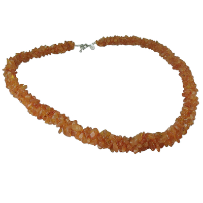 Carnelian long beaded necklace, 'Sunset Glow' - Beaded Carnelian Necklace Artisan Crafted Jewelry
