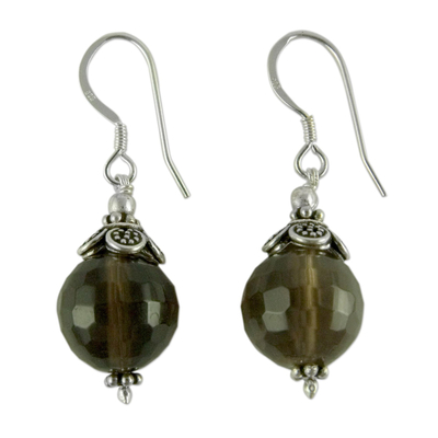 Smoky quartz dangle earrings, 'Jaipur Sonnet' - Smoky quartz dangle earrings