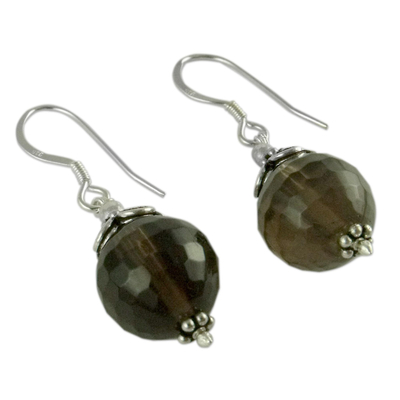 Smoky quartz dangle earrings, 'Jaipur Sonnet' - Smoky quartz dangle earrings