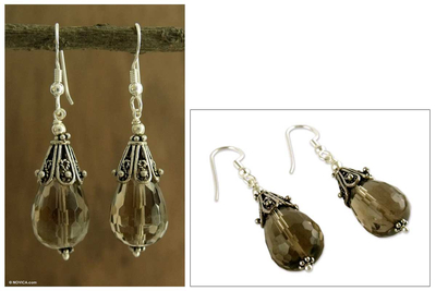 Smoky quartz dangle earrings, 'Rajasthan Melody' - Smoky quartz dangle earrings