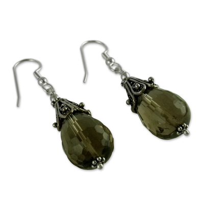 Smoky quartz dangle earrings, 'Rajasthan Melody' - Smoky quartz dangle earrings