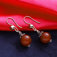 Carnelian dangle earrings, 'Gujurati Ode' - Carnelian dangle earrings