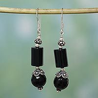 Onyx dangle earrings, 'Mumbai Muse' - Onyx dangle earrings