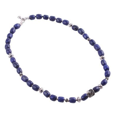 Lapis lazuli beaded necklace, 'India Glamour' - Lapis lazuli beaded necklace