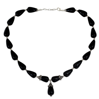 Onyx Y necklace, 'Radiant Black' - Onyx Y necklace