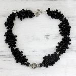 Onyx cluster necklace, 'Radiant Night' - Onyx cluster necklace