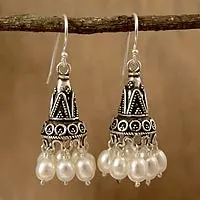 Pearl chandelier earrings, 'Indian Ivory' - Pearl chandelier earrings