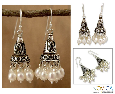 Pearl chandelier earrings, 'Indian Ivory' - Pearl chandelier earrings