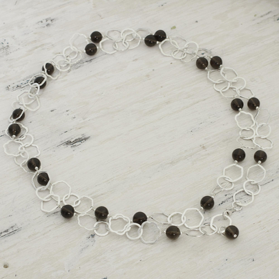 Smoky quartz long necklace, 'Connection' - Smoky quartz long necklace