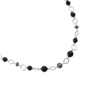 Lange Halskette aus Onyx - Handgefertigte Damen-Halskette aus Sterlingsilber und Onyx