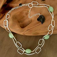 Quartz and onyx heart necklace, 'Love's Success' - Jade and Onyx Heart Necklace
