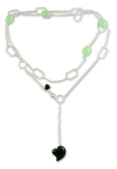 Quartz and onyx heart necklace, 'Love's Success' - Quartz and Onyx Heart Necklace