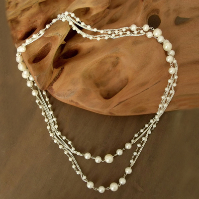 Pearl long chain necklace - Harmony | NOVICA