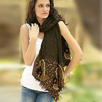 Wool scarf, 'Paisley Muse' - Paisley Wool Embroidered Scarf