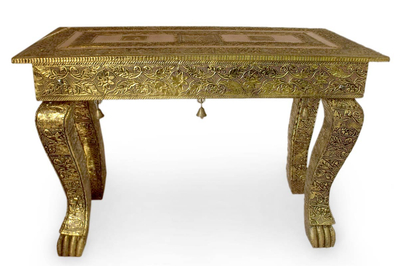 Brass accent table, 'Royal Signature' - Coffee Accent Table End Brass Repoussé Handmade 