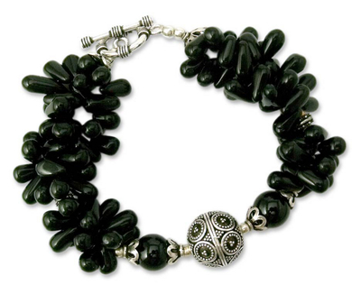 Onyx-Torsade-Armband - Handgefertigtes Torsade-Armband aus schwarzem Onyx mit Silber
